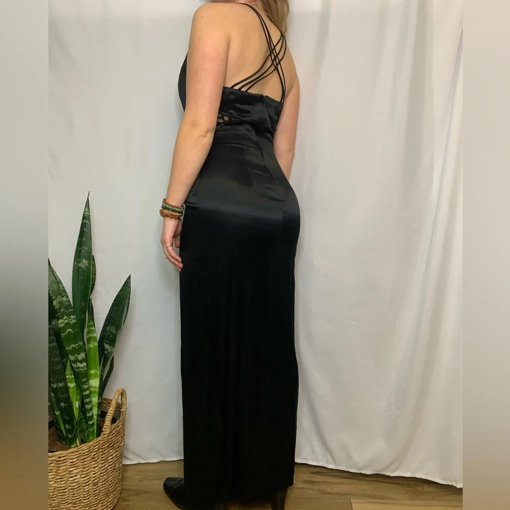 Vintage 90s Whimsigoth Prom Formal Dress Cut Out Mesh See Though Sheer Design - Picture 2 of 5
